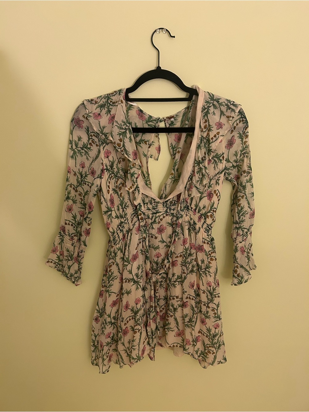 Free People Pink Floral V-Neck Tunic